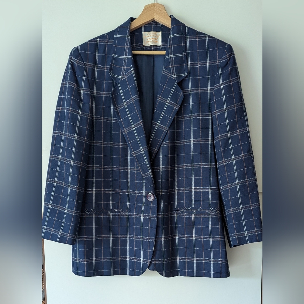 Pendleton Vintage size 14 Plaid Country Sophisticates Blazer for Women Blue Tan